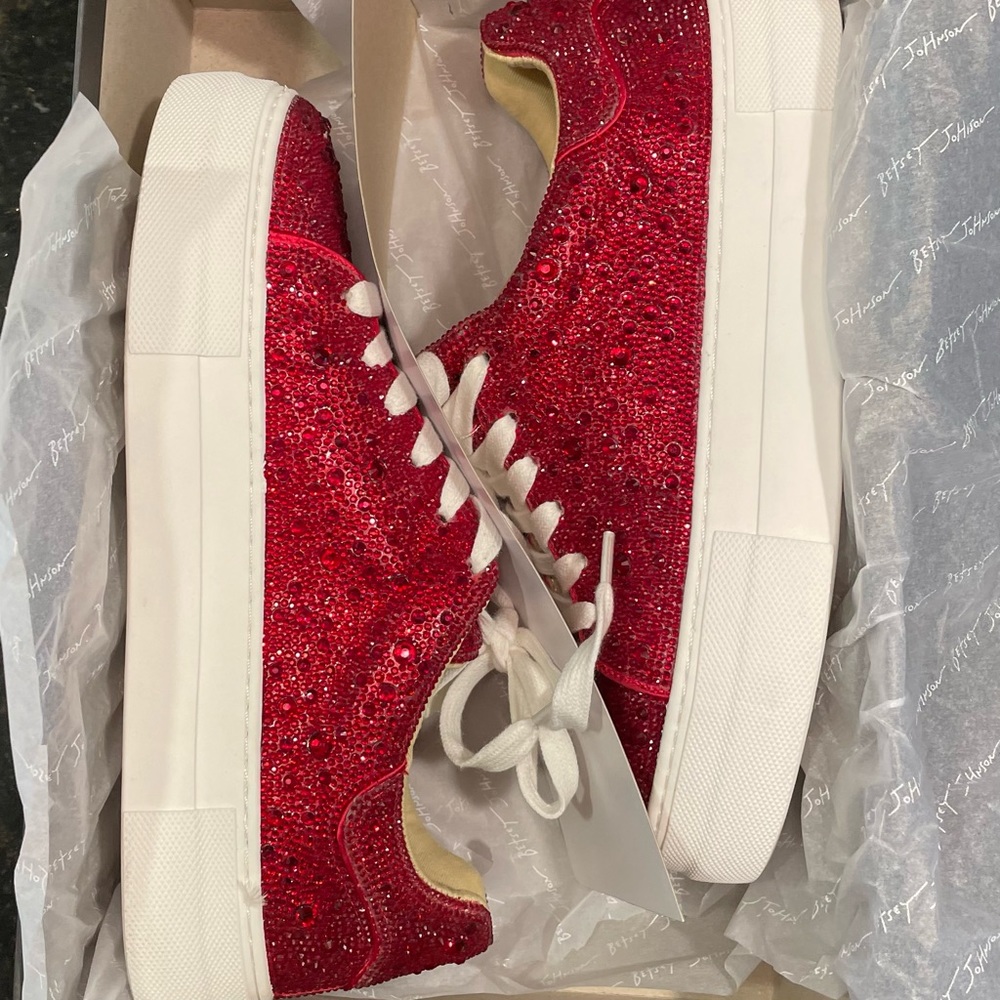 Betsy Johnson RED rhinestone sneakers (size 7.5)